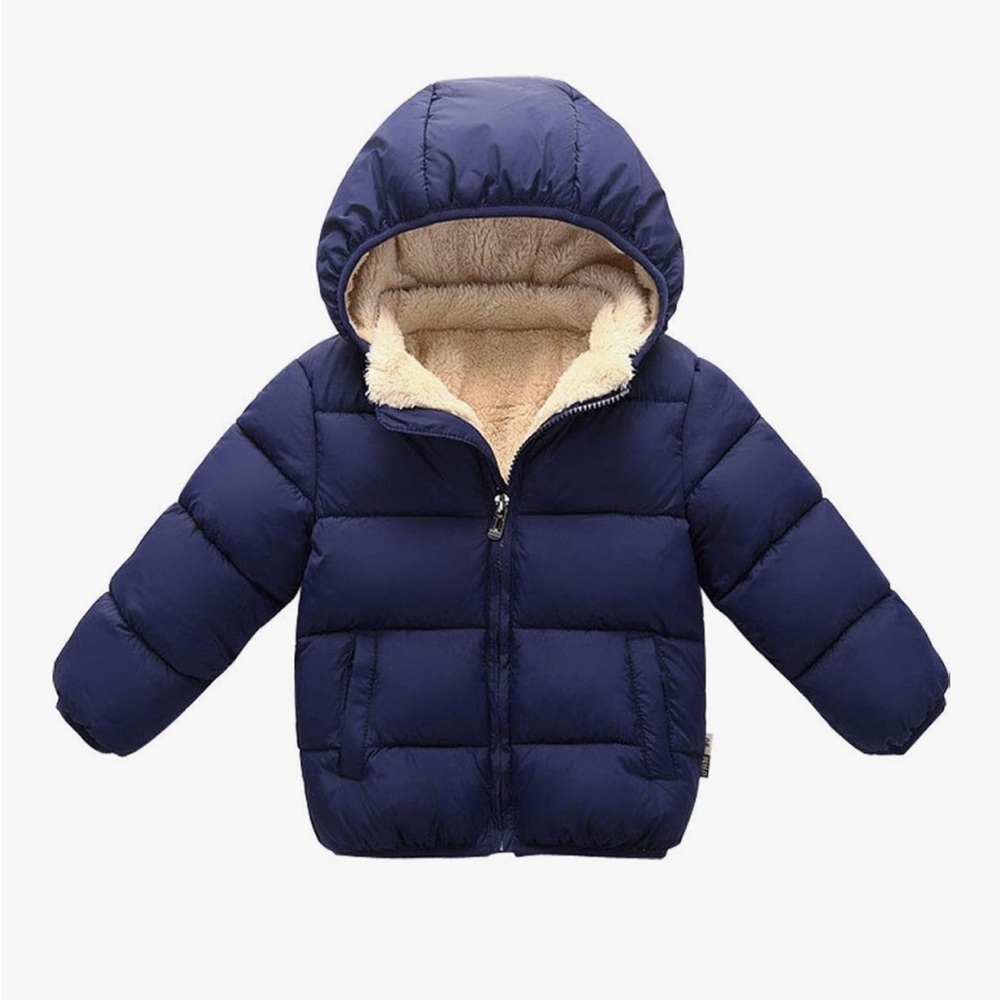 Kids Navy Puffer Jacket with Sherpa Lining 2-3T